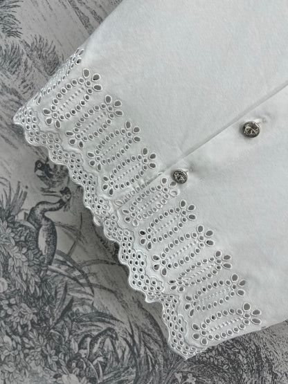 LV 25 Hollow Embroidery Design On The Hem T-Shirt White Cotton