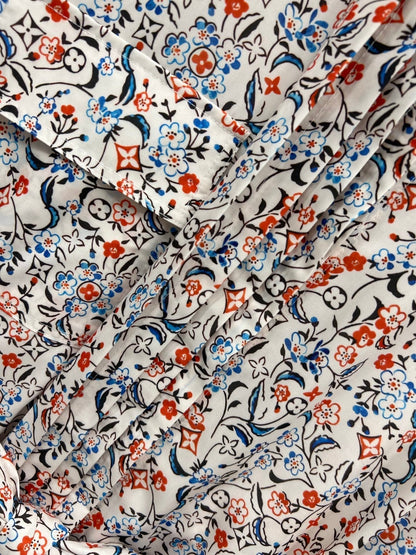 LV 25 Floral Print Stand-up Collar Sleeveless Dress Multicolor Poliester