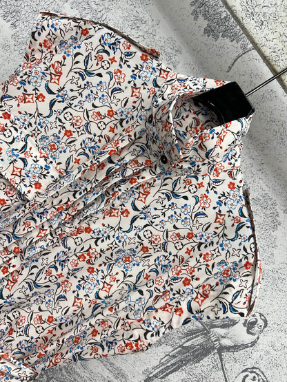 LV 25 Floral Print Stand-up Collar Sleeveless Dress Multicolor Poliester