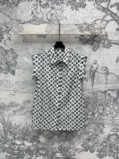 LV 25 Retro Hong Kong Small Flying Sleeve Shirt Pink Black Blue Viscose Rayon