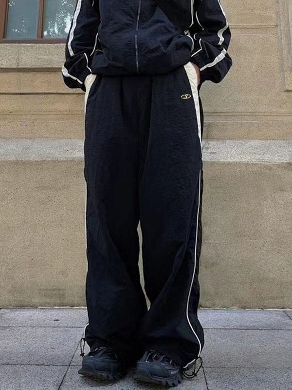 Contrast Color Retro Paneled Baggy Parachute Pants