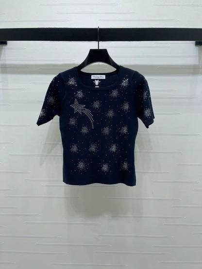 Dior 2026 Firework Neck Knit Short-Sleeve Top Wool 352601