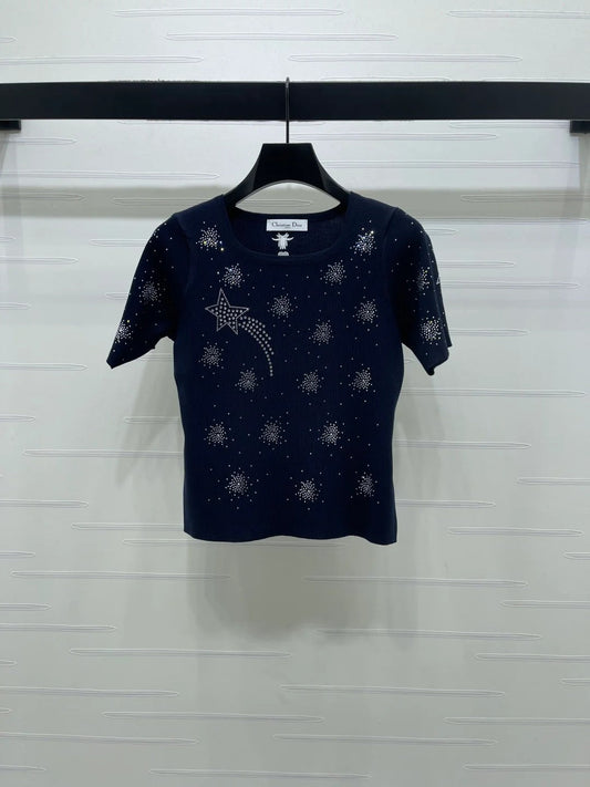 Dior 2026 Firework Neck Knit Short-Sleeve Top Wool 352601