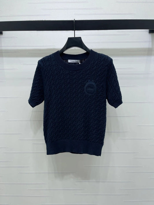 Dior 2026 Crew Neck Cable Knit Short-Sleeve T-Shirt Wool