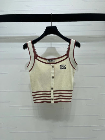 Miumiu 2026 Knitted Striped Camisole Cream and White Wool Cashmere 356492