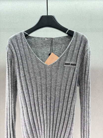 Miumiu 2026 V-neck Sweater Grey Wool Cashmere