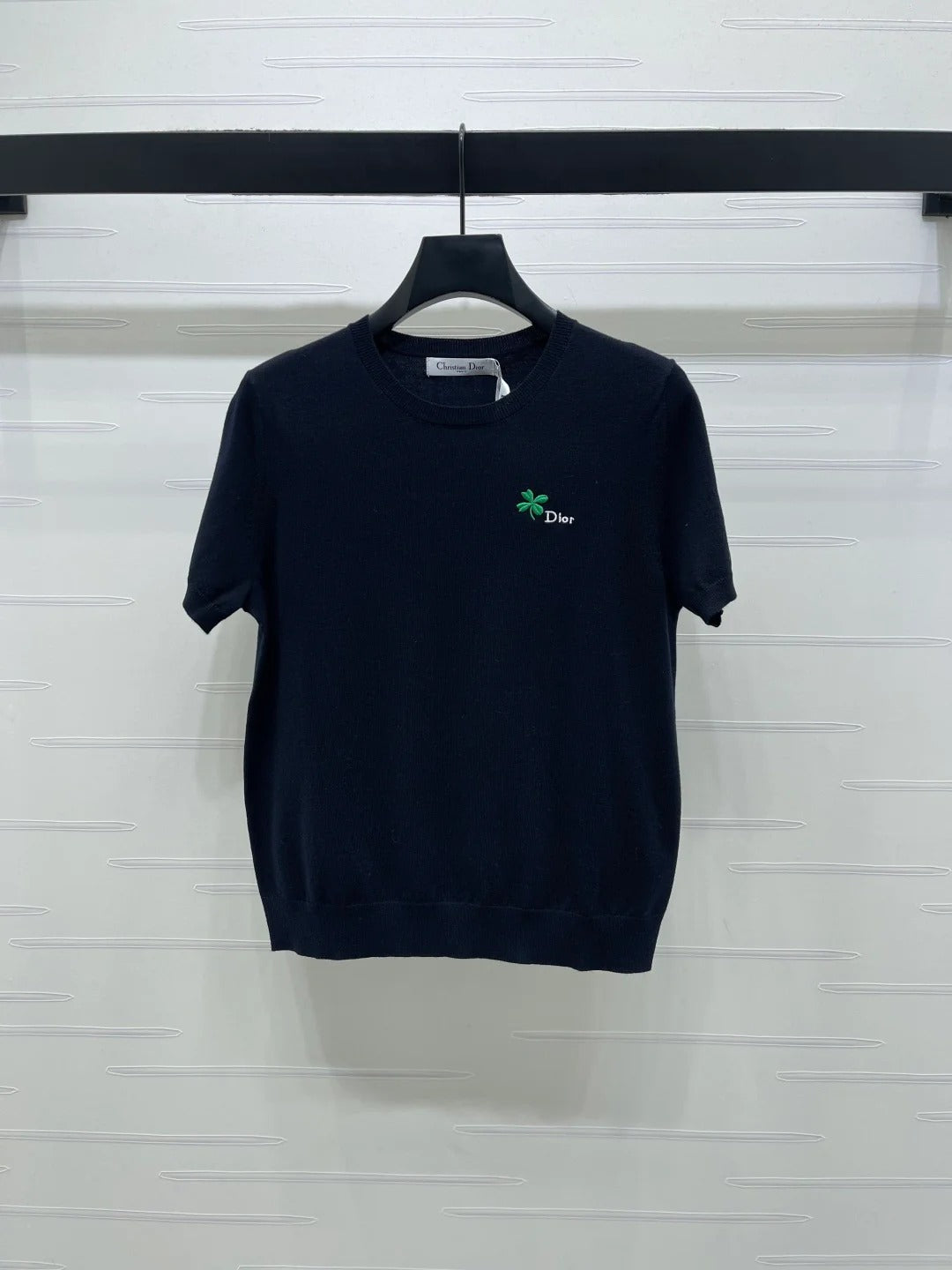 Dior 2026 Crew Neck Knit Short-Sleeve Shirt with Logo Wool