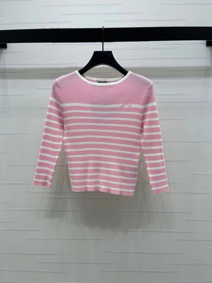 Miumiu 2026 Striped Crew Neck Knit Long Sleeve Wool