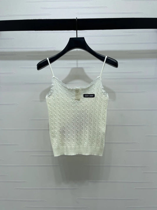 Miumiu 2026 Lace-Trimmed Knit Camisole Wool