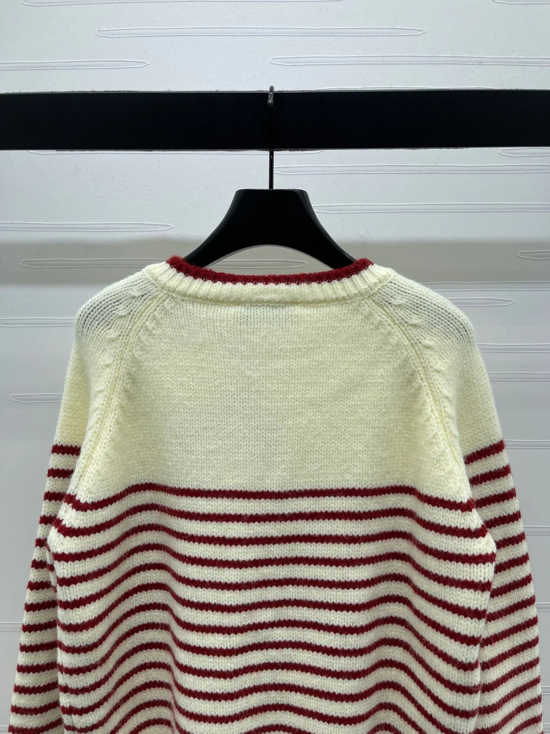 Miu 2026 Striped Knit Crew Neck Long-sleeved Cardigan Wool