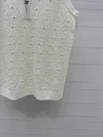 CHANEL SHORT-SLEEVE OPEN-KNIT TOP 274861
