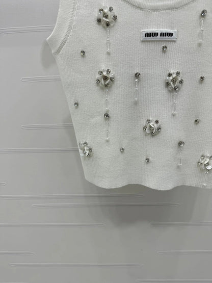 MIUMIU EMBELLISHED KNIT TOP 269491