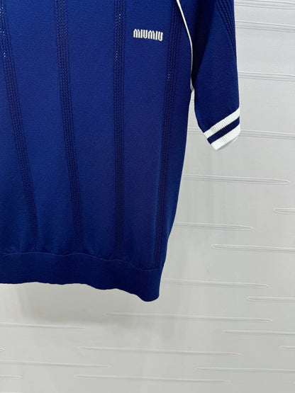 MIU 25S RAGLAN CREW NECK STRIPED KNIT SWEATER 264106