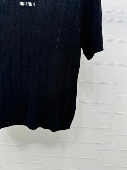 MIU 25S RHINESTONE COLLAR T-SHIRT 264097