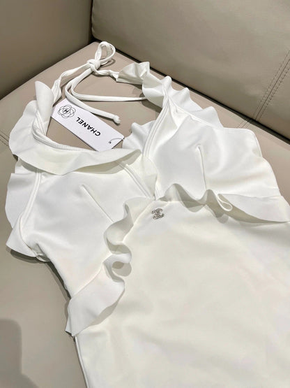 CC BIKINI SWIMSUIT SET WHITE AND RUFFLED TRIM 622179