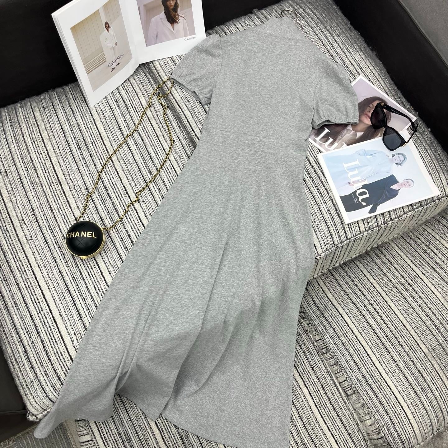 Miumiu 2026 Dress with a Bow Tie Gray Cotton