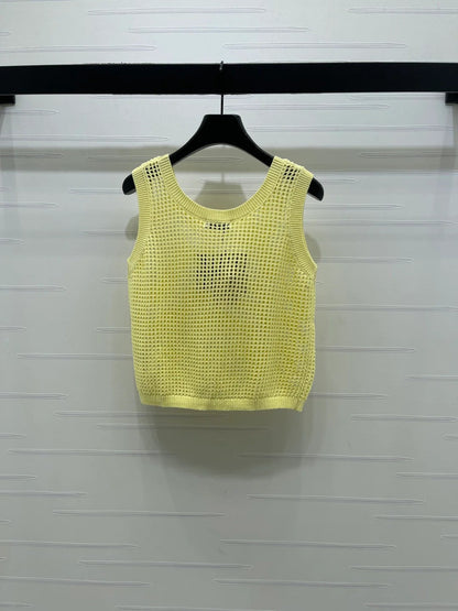 Miumiu 2026 Hollow-out Letter Knit Vest Yellow and Purple Cotton 352580