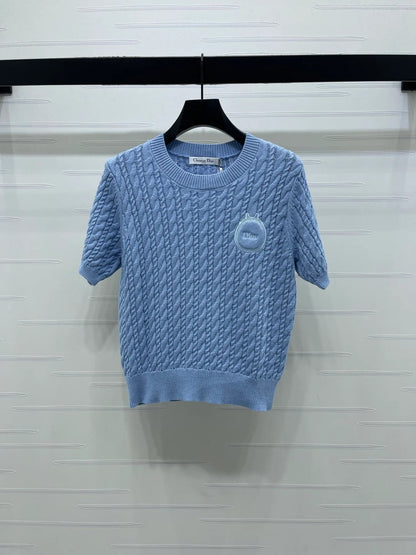 Dior 2026 Crew Neck Cable Knit Short-Sleeve T-Shirt Wool