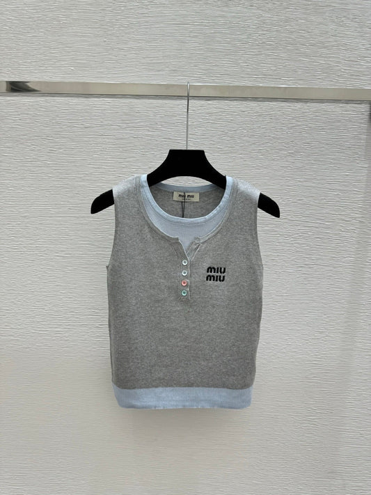 Miumiu 2026 Tank Top Blue and Gray Cotton