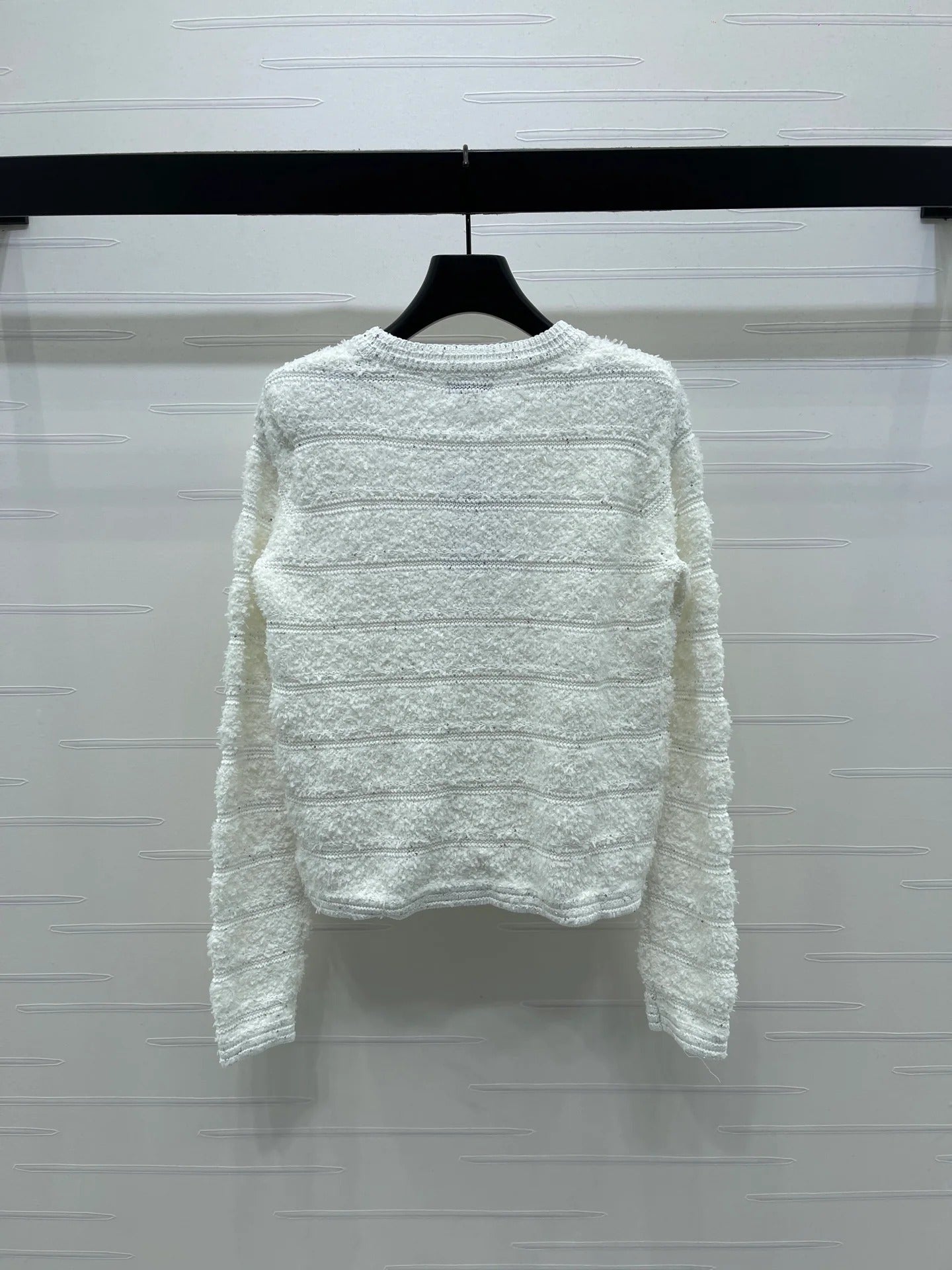 Chanel 2026 Striped Sequined Long-Sleeve Cardigan White Wool