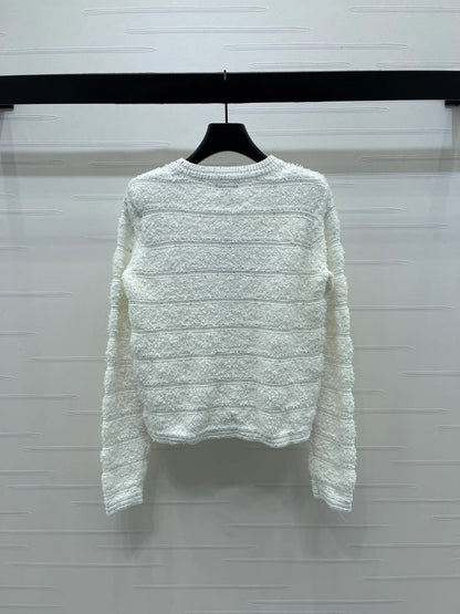 Chanel 2026 Striped Sequined Long-Sleeve Cardigan White Wool