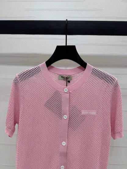 MIU 25S SHORT SLEEVE ROUND NECK CARDIGAN 264270
