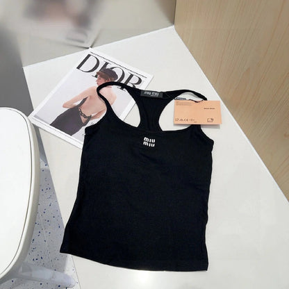 CAMISOLE 617514 IN BLACK COTTON RIBBED KNIT