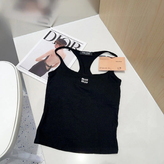 CAMISOLE 617514 IN BLACK COTTON RIBBED KNIT