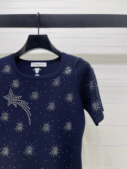 Dior 2026 Firework Neck Knit Short-Sleeve Top Wool 352601