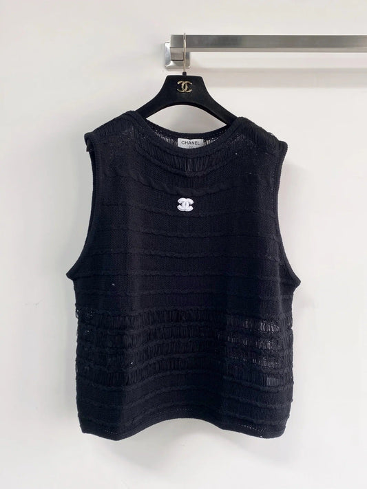 Chanel 2026 Hollow-Out Vest Black and Gray Viscose Nylon