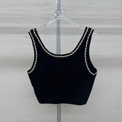 Chanel 2026 Sleeveless Knit Top Cream and Black Wool 356946