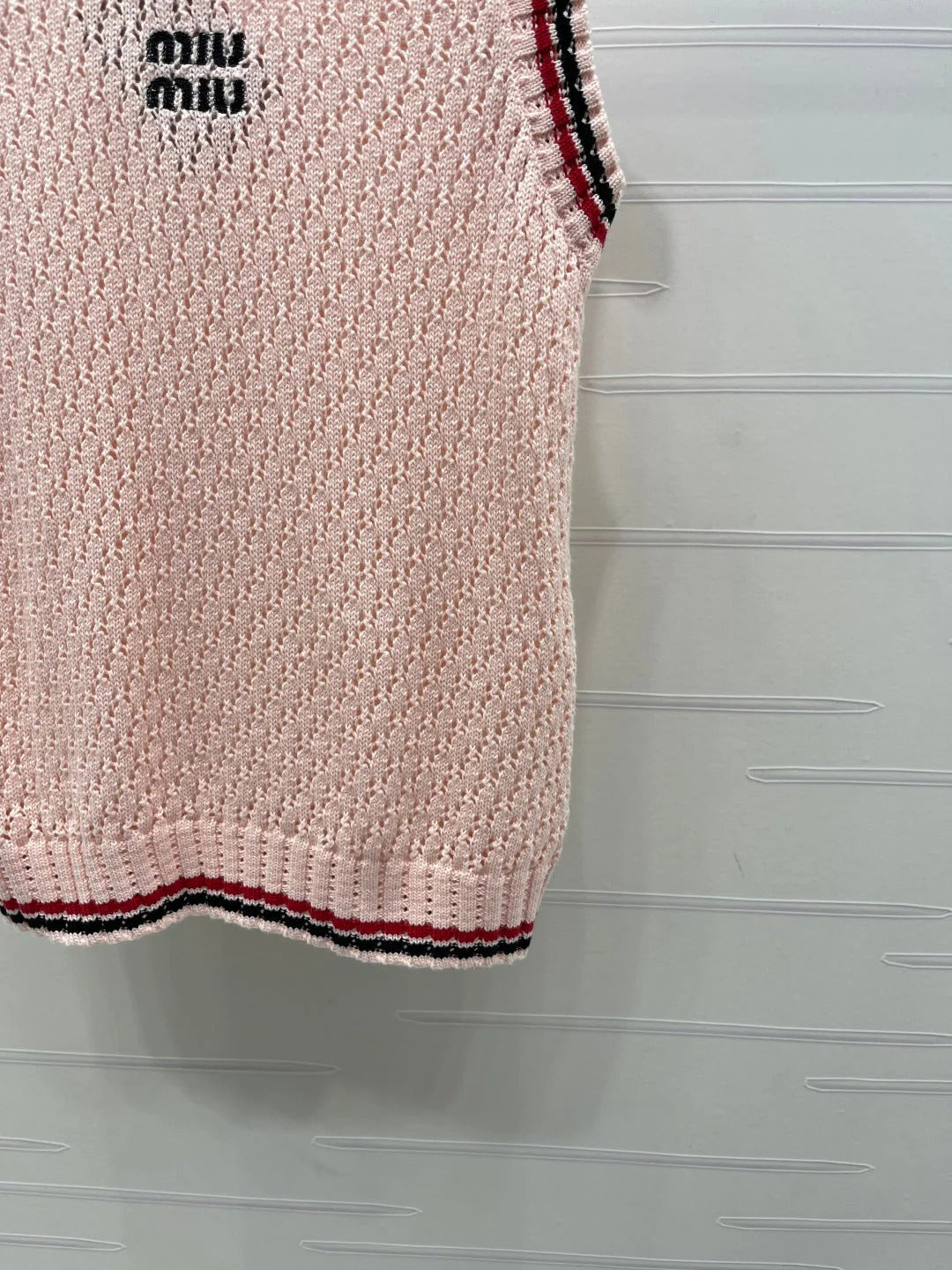 Miumiu 2026 V-neck Openwork Knit Vest Pink Wool 299316