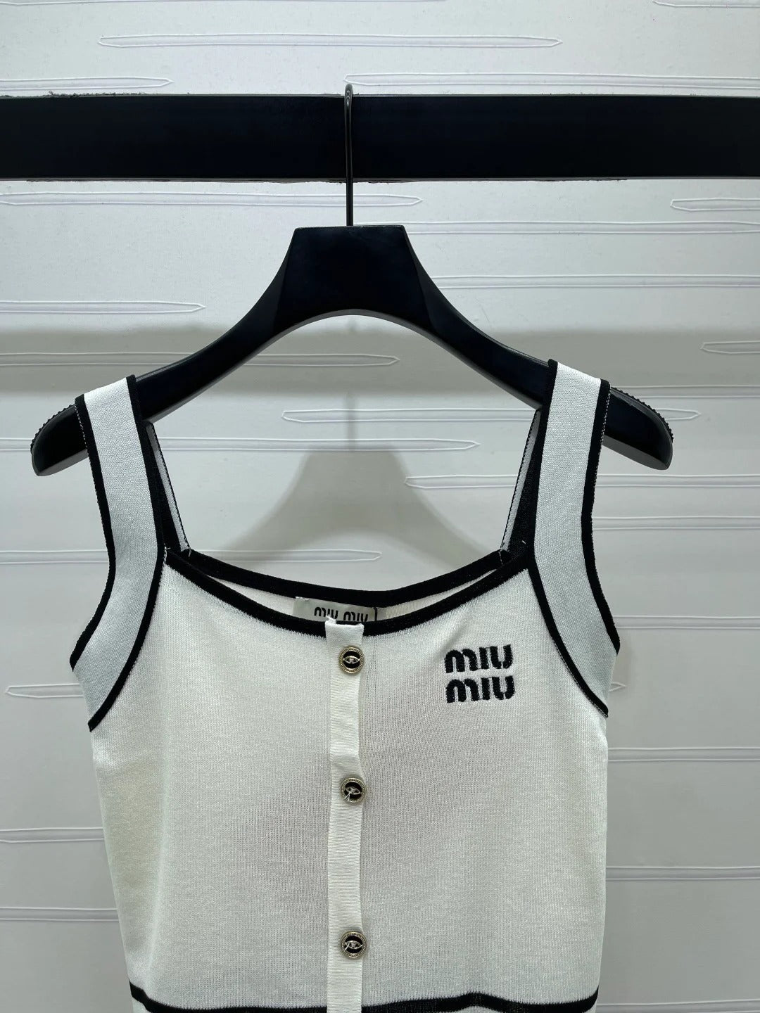 Miumiu 2026 Knitted Striped Camisole Cream and White Wool Cashmere 356492