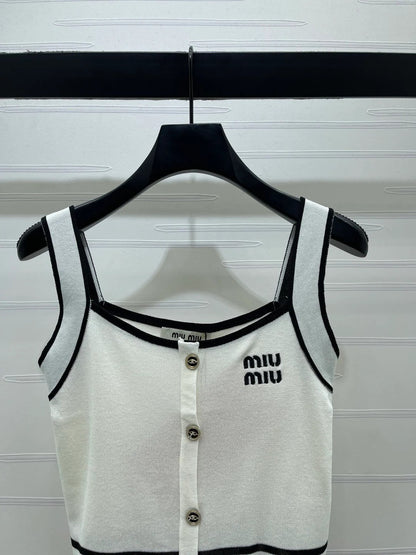 Miumiu 2026 Knitted Striped Camisole Cream and White Wool Cashmere 356492