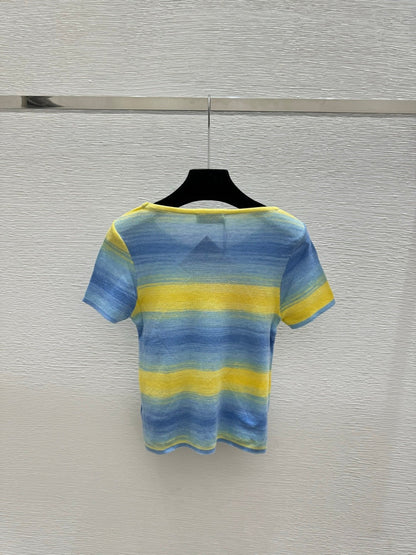 Miumiu 2026 Striped Shirt Yellow Blue and Gray Wool
