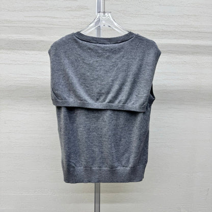 Miumiu 2026 Vest With Scarf Gray Blue Red Wool Cashmere 356954