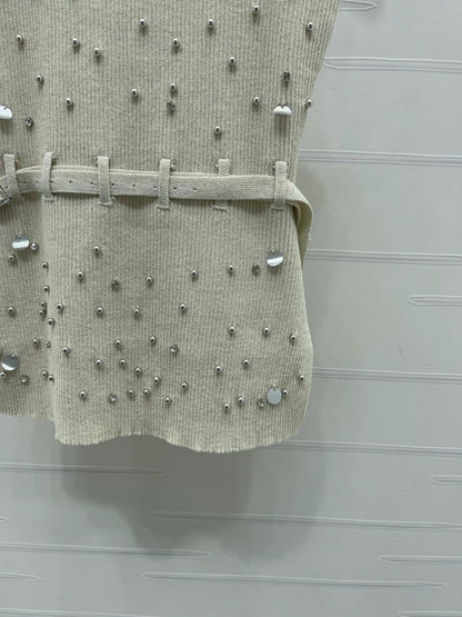 Miumiu 2026 Knit Top With Crystal Details And Belted Waist Wool