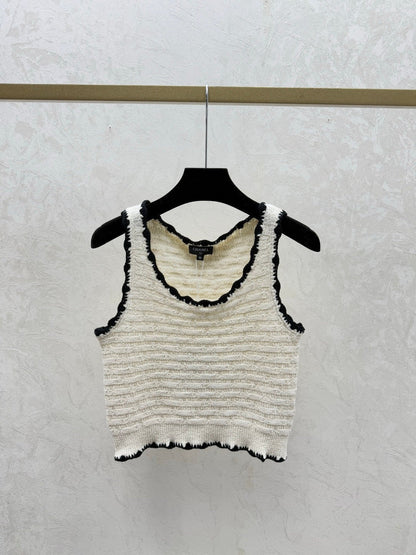 Chanel 2026 Crochet Knit Vest Black and Off-White Wool