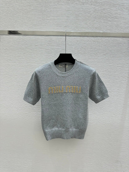 Miu Miu 2026 Short-sleeved Top White Gray Black Tencel Cotton 14171