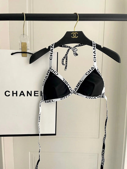 CC BIKINI SWIMSUIT SET IN BLACK WITH WHITE TRIM 627832