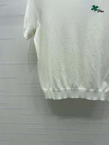 Dior 2026 Crew Neck Knit Short-Sleeve Shirt with Logo Wool