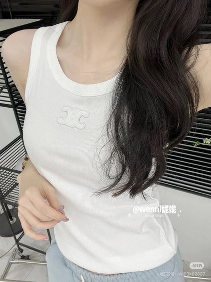 TANK TOP 633207 IN BLACK COTTON RIBBED KNIT EMBOSSED LOGO