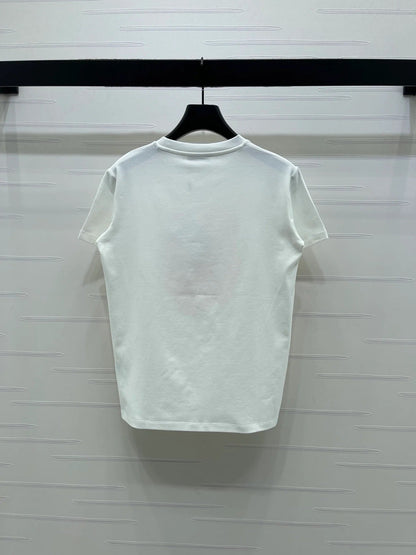 Miumiu 2026 Letter Crew Neck Short-sleeved T-shirt Red and White Cotton