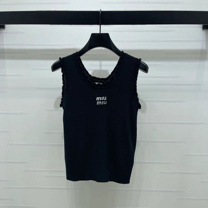Miumiu 2026 Lace-trimmed Camisole Knit Vest Wool Tencel