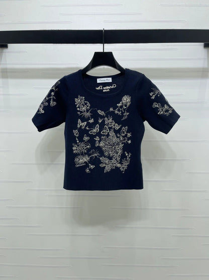 Dior 2026 Butterfly Square Neck Knit Short-sleeved Top Wool
