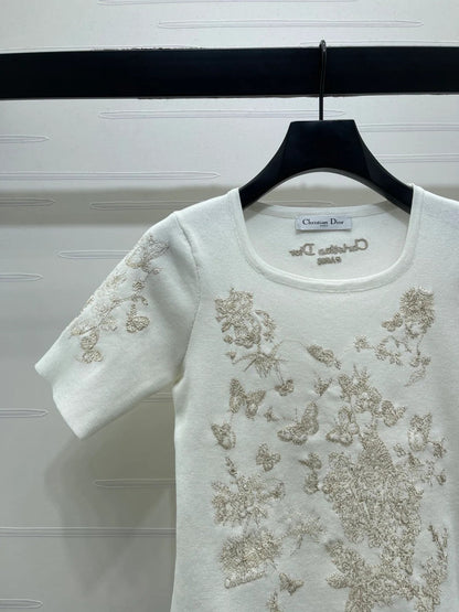Dior 2026 Butterfly Square Neck Knit Short-sleeved Top Wool
