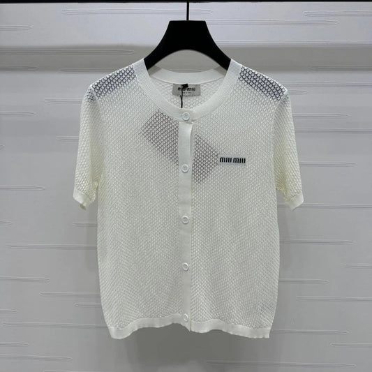 MIU 25S SHORT SLEEVE ROUND NECK CARDIGAN 264268