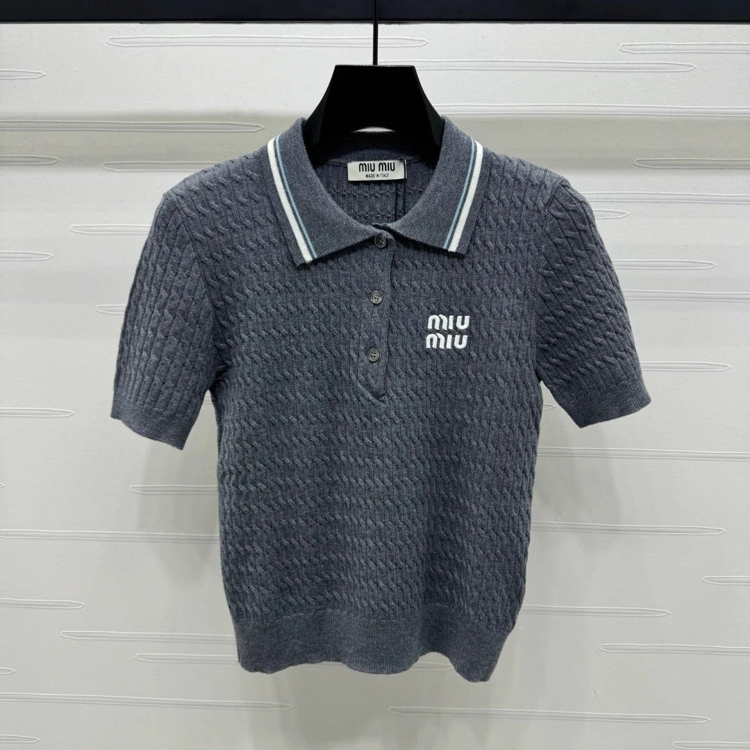 MIUMIU KNITTED POLO SHIRT WHITE 274839