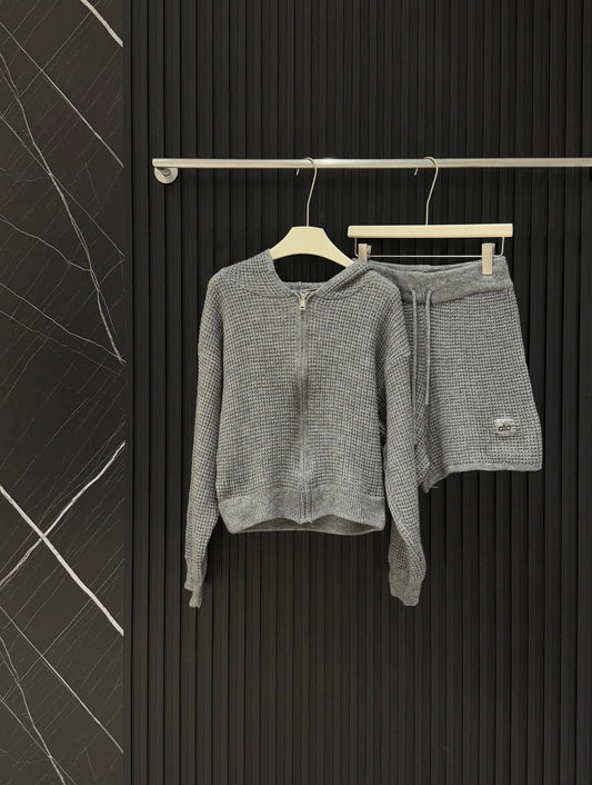 ALO KNIT CARDIGAN & SHORTS SET STYLE 33