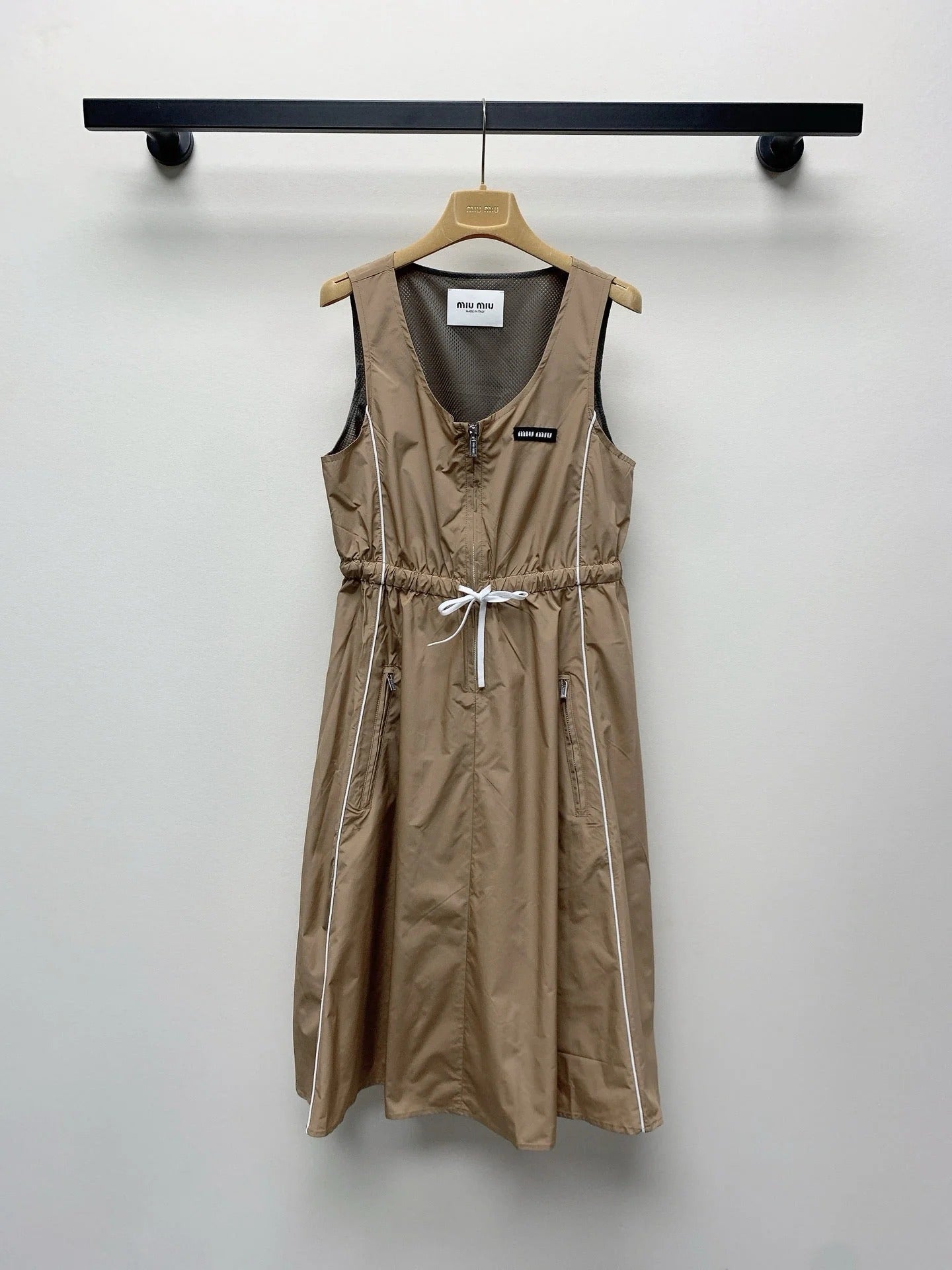 MIUMIU DRAWSTRING WAIST BLAZER DRESS WITH CREW NECK 268044